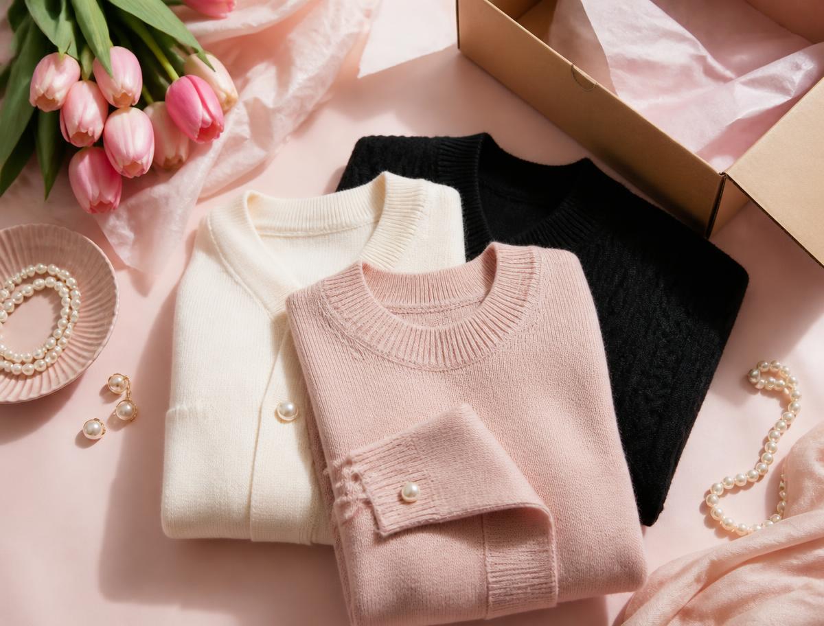 Curated pink, ivory and black knitwear